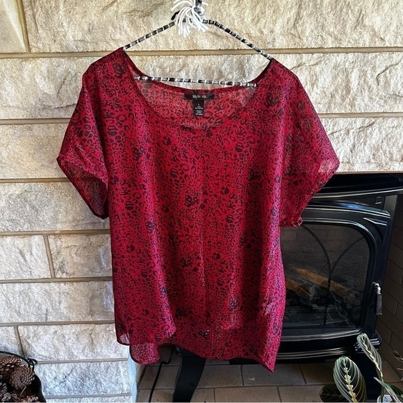 Style & Co red black animal print sheer blouse large - Picture 1 of 7